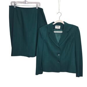 Kasper Petite 16P Wool Blend Suit Teal Blazer Jacket Skirt 2 Piece Career